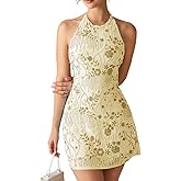 EHSUYAB Women 2000S Beaded Mini Dress Backless,Sparkly Sequin Rhinestone Floral Embellished Dresses,Homecoming Cocktail Party