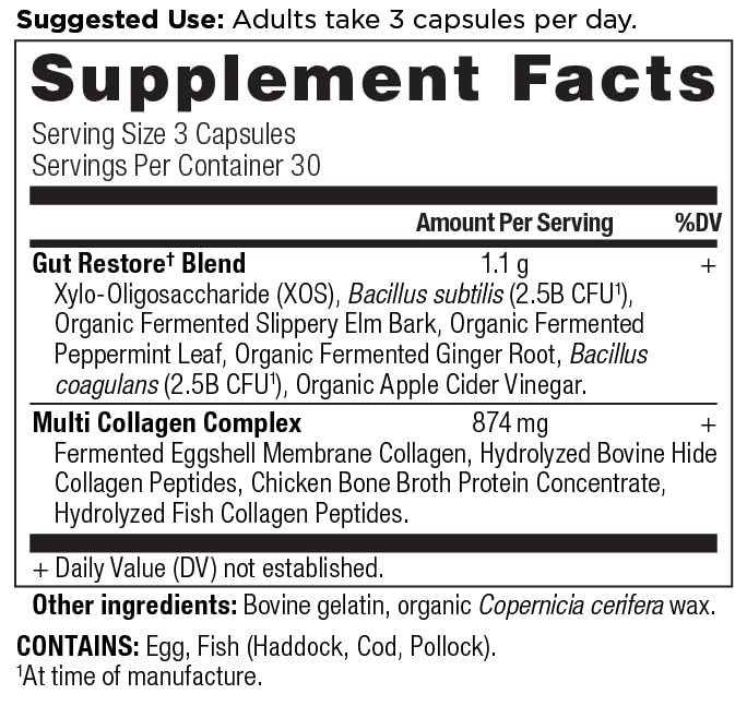 Ancient Nutrition Collagen Pills with Probiotics for Gut Health, Multi Collagen Capsules Gut Restore 90 Ct, Supports Gut, Joints, Hair & Nails, Gluten Free, Paleo and Keto Friendly