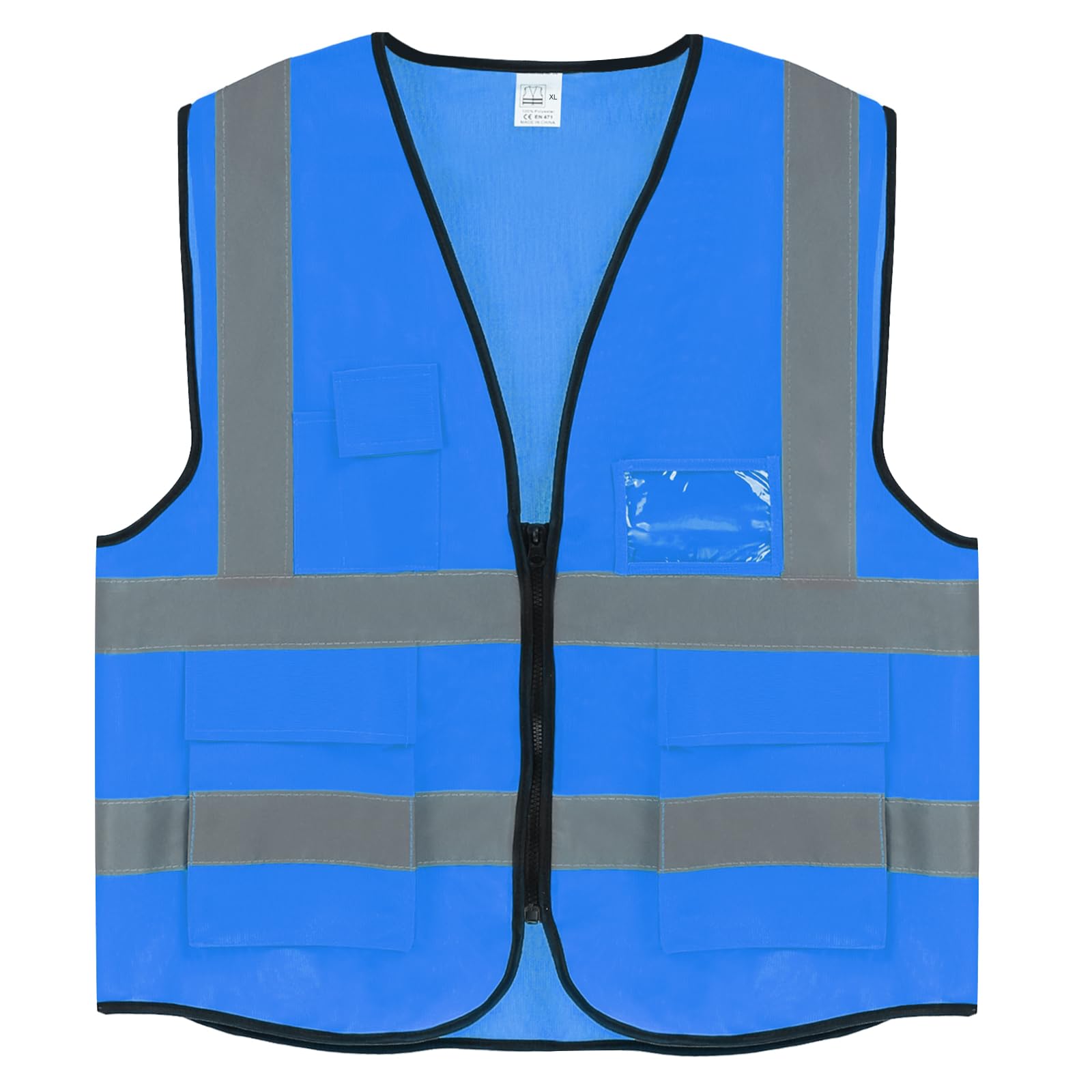 PATIKIL Reflective Safety Vest, X-Large High Visibility Security Vest with 4 Front Pocket Zipper for Men Women Work Construction, Lack Blue