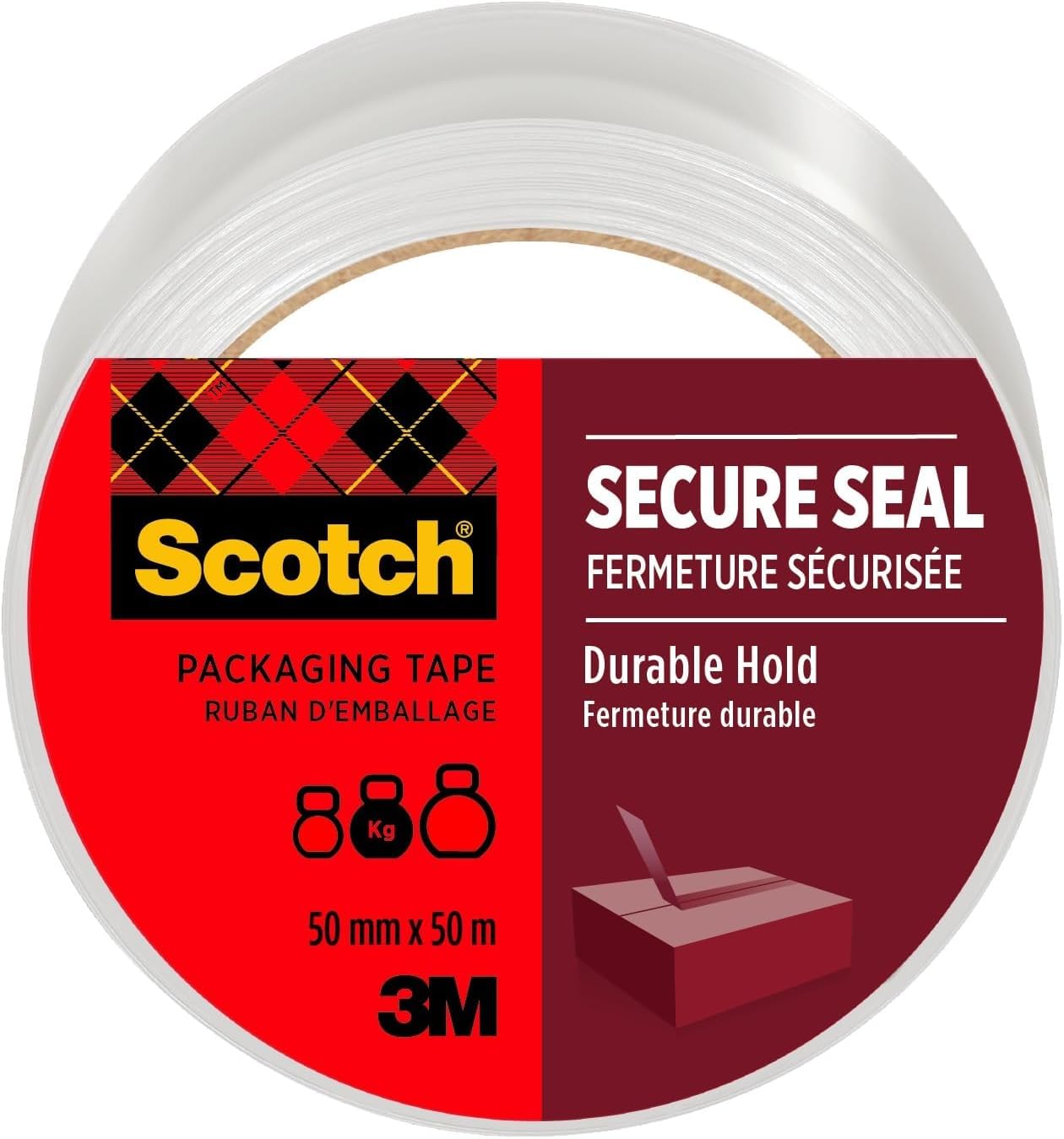 Scotch Secure Seal Packaging Tape Transparent 50 mm x 50 m 1 Roll/Pack - Ideal for Packing Boxes and Parcels