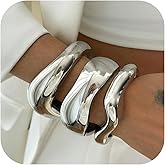 Bowdcvy Gold Bangle Bracelets for Women Trendy Chunky Wide Cuff Stackable Bangles Irregular Minimalist Jewelry Accessories