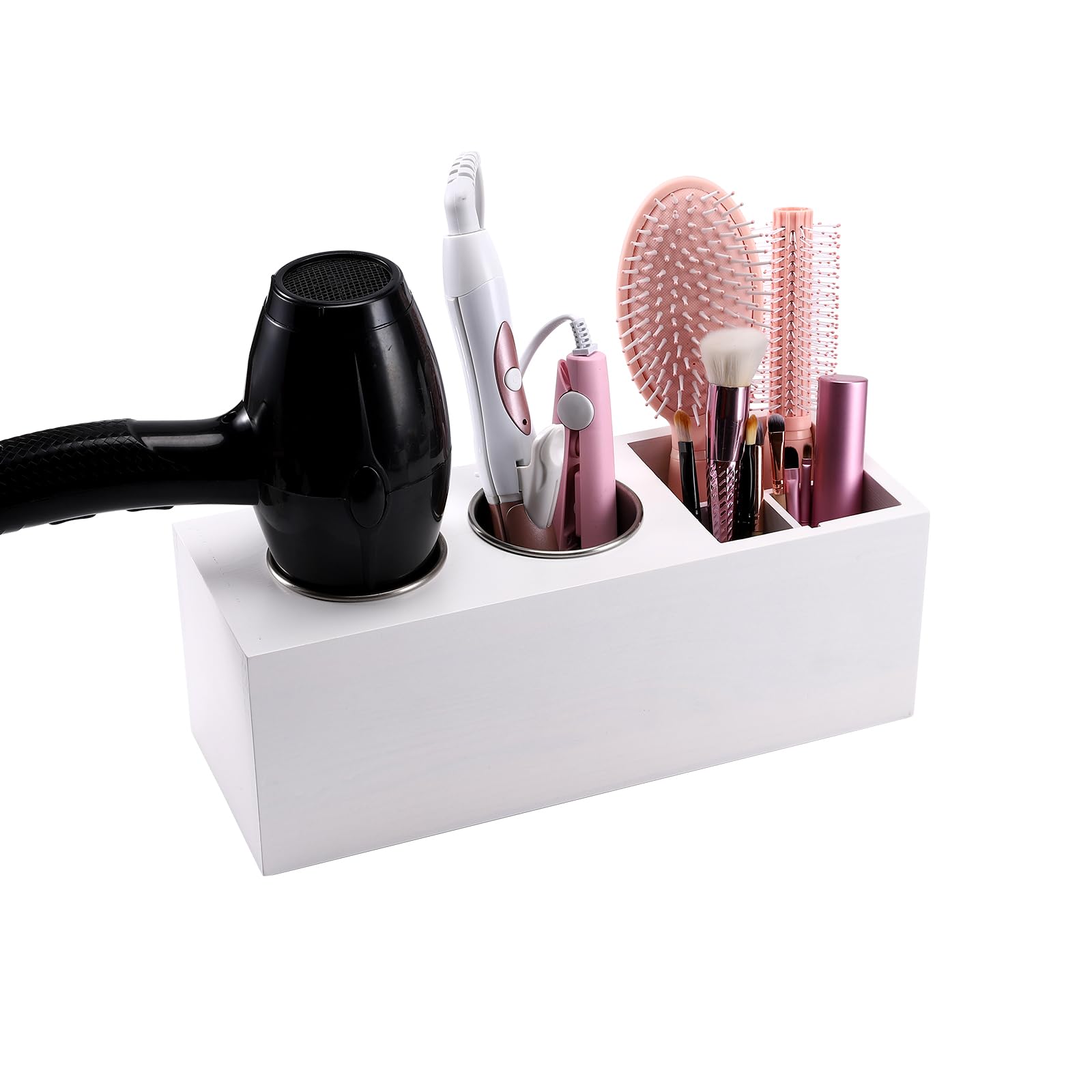 Photo 1 of *******dirty base broken corner*****Hair Dryer Countertop Holder, Hair Tool Organizer Wall Mount, Blow Dryer Holder Cabinet Door Organizer, Bathroom Countertop Blow Dryer Holder and Curling Iron Holder (Cedar Wood, White)