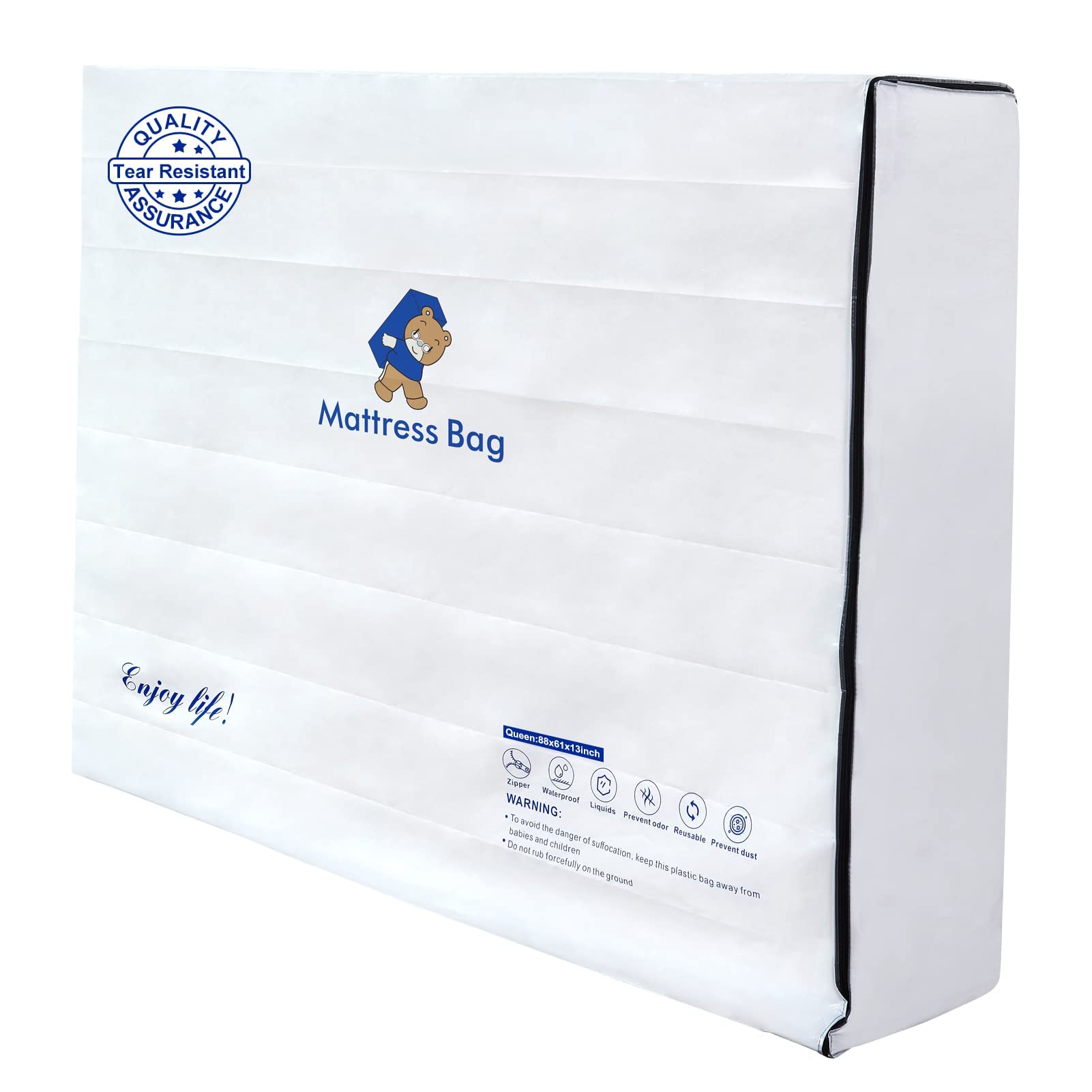 Photo 1 of Plastic Mattress Bag for Moving Storage, 6 Mil Waterproof Zippered Mattress Cover, Mattress Protector for Moving Supplies - Queen Size