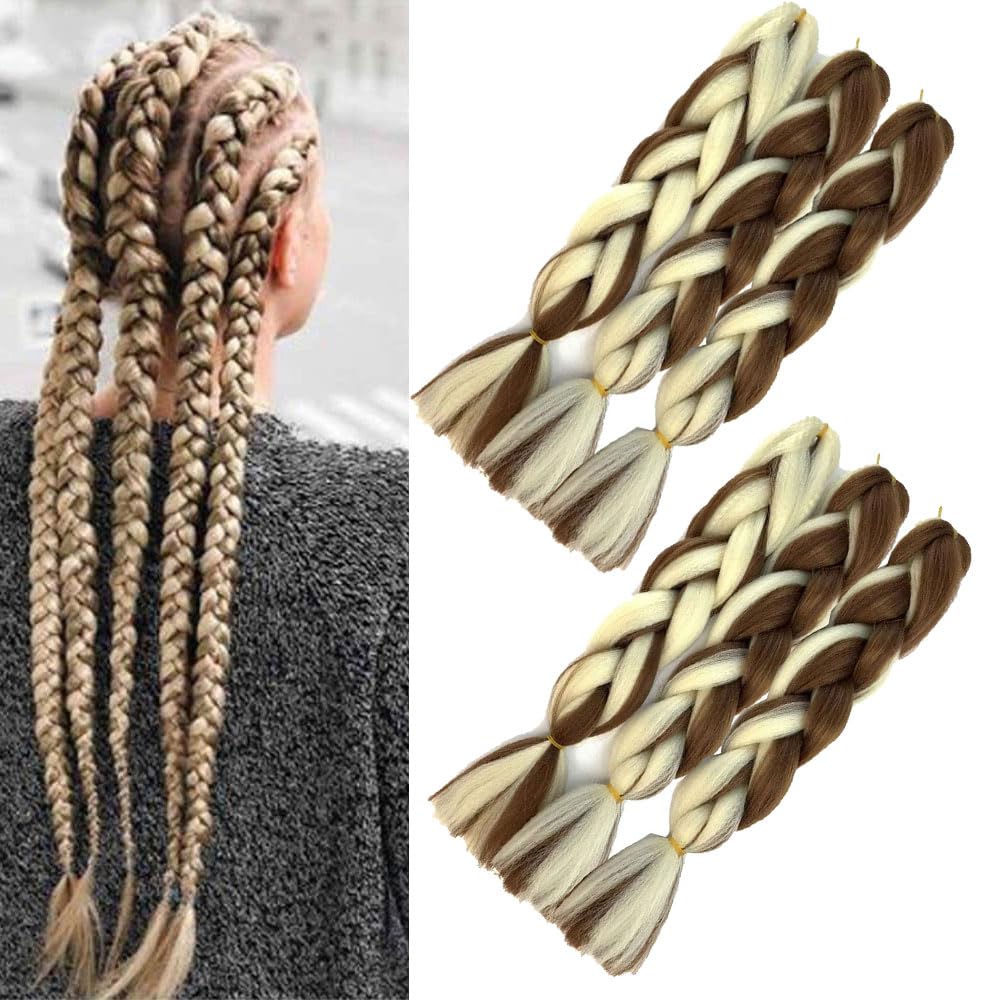 jumbo braids extensions ombre braiding hair extension 24" yaki txture Synthetic Hair Braiding Extensions for Braiding (brown mixed blond) — image 1