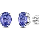 Gem Stone King 925 Sterling Silver Blue Tanzanite Stud Earrings for Women Men | 2.32 Cttw | Gemstone December Birthstone | Oval 8X6MM