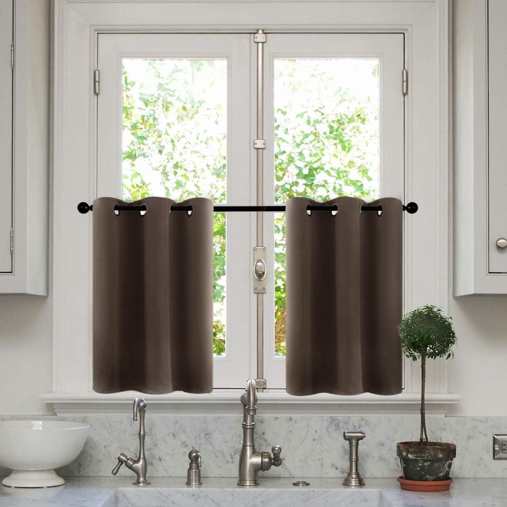 MRTREES Short Tier Curtains Coffee Brown Kitchen Tiers Room