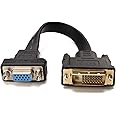 CABLEDECONN Active DVI-D Dual Link 24+1 Male to VGA Female Video with Flat Cable Adapter Converter Black (E0207)