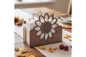 Sunflower Napkin Holder, Farmhouse Rustic Flower Floral Upright Standing Paper Towel Storage Dispenser, Napkin Rack Table Cen