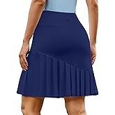 PINSPARK Golf Skirts for Women 20" Modest Knee Length Skort Pleated Tennis Skirt with Shorts High Waisted Tummy Control Skort
