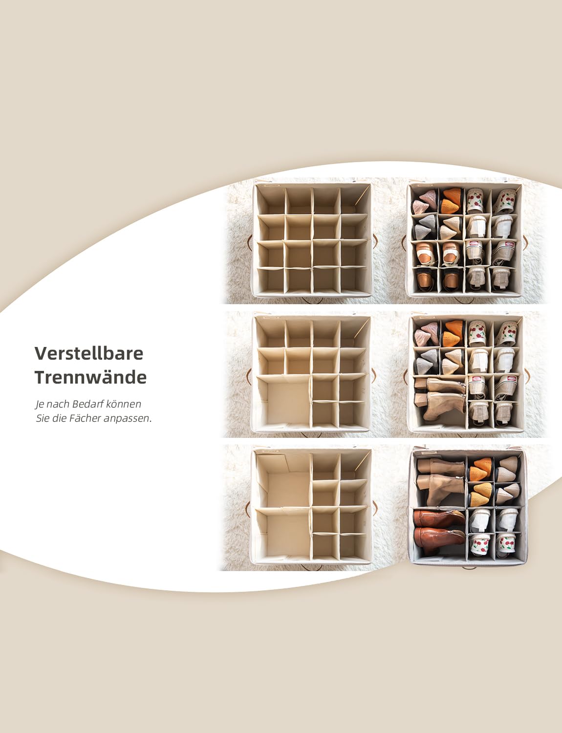 StorageWorks Schuh-Organizer für Schrank, große Schuhorganizer platzsparend für bis zu 16 Paar, Stoff-Schuhkisten mit Griff, stabiler Schuh-Organizer für Stiefeletten, Schuhboxen stapelbar, beige 5