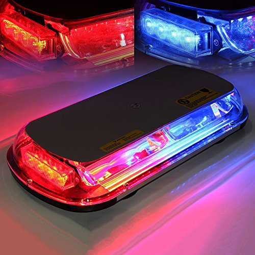 Xprite Red & Blue 44 LED High Intensity Law Enforcement Emergency Hazard Warning Flashing Car Truck Construction LED Top Roof Mini Bar Strobe Light with Magnetic Base
