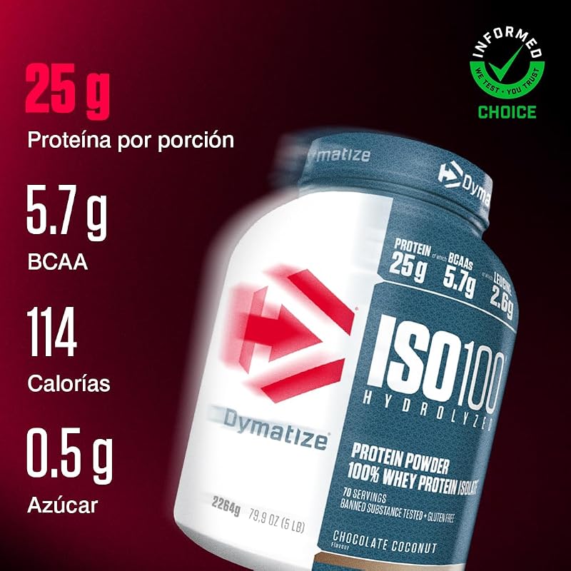 Dymatize iso 100 chocolate hidrolisado coco 2264g - whey protein hidrolisado + pó isolado