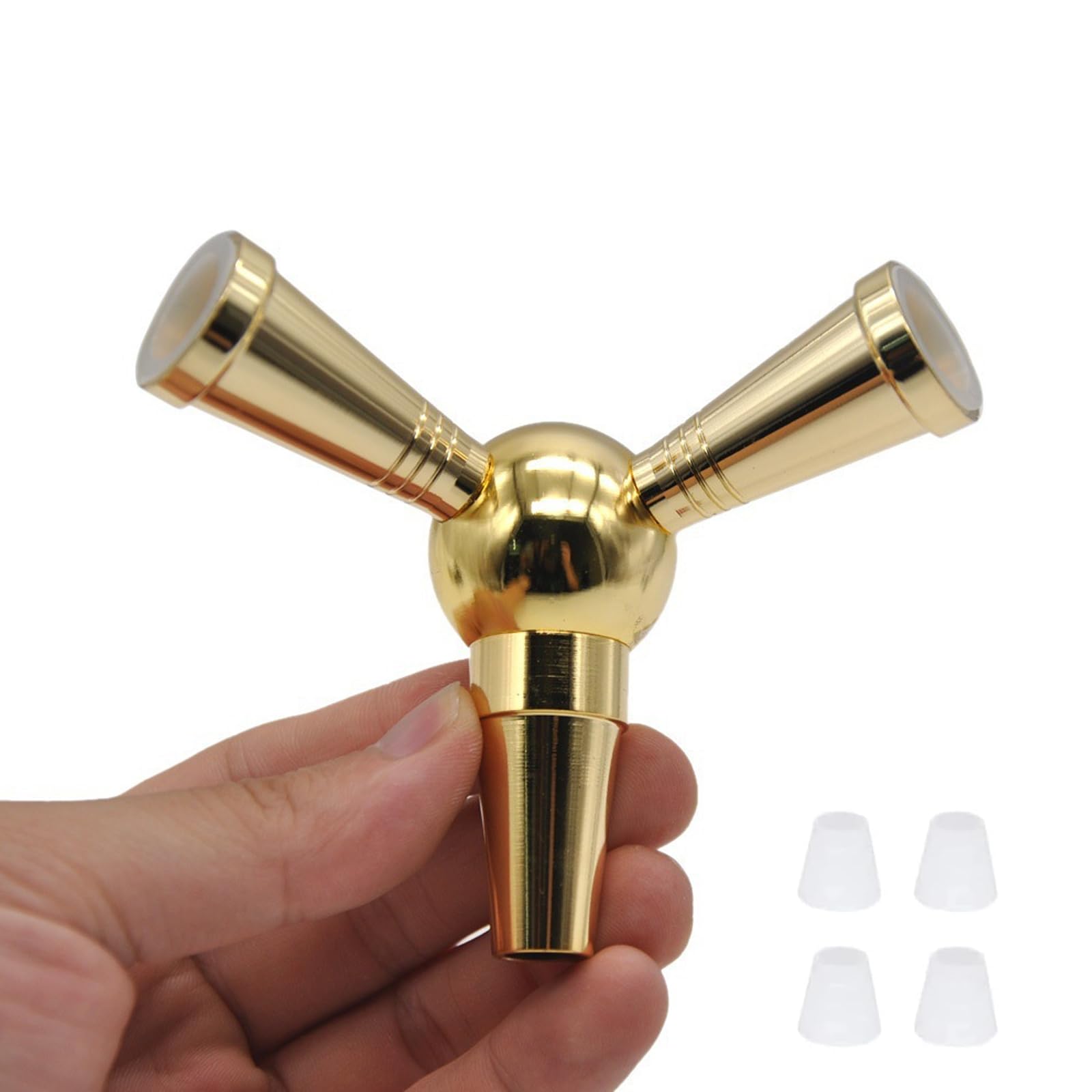 Hookah Hose Adaptor 1 to 2 Splitter Hose Connector with 4 Extra Grommets Auto-Seal Smoking Accessories (Gold)