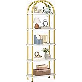 HOOBRO 5 Tier Open Bookshelf, Industrial Arched Bookcase Display Shelf Rack, Wooden Bookcase Storage Shelf Metal Frame, Tall Storage Organizer for Home, Easy Assembly, Gold DM176SJ01