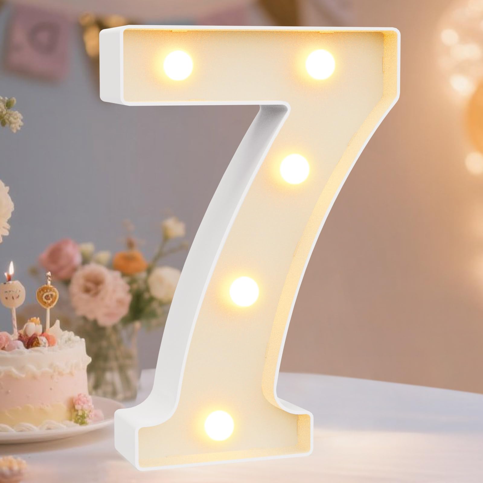 Photo 1 of Pooqla Decorative LED Light Up Number Letters, White Plastic Marquee Number Lights Sign Party Wedding Decor Battery Operated (7)