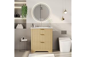 Garvee Bathroom Vanity with Sink, Vintage Bathroom Cabinet Vanity with Doors & Drawers, Farmhouse Wooden Freestanding Bathroo