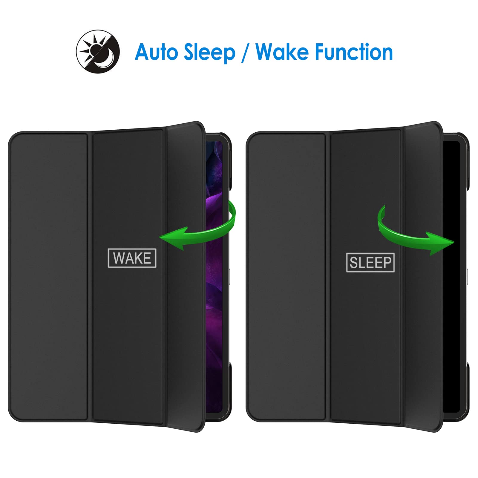 JETech Case for iPad Pro 12.9 Inch (3rd/4th Generation, 2018/2020 Model), Support Pencil Charging, Slim Stand Hard Back Shell Smart Cover Auto Sleep/Wake (Black)