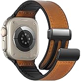 WestEagle Magnetic Leather Bands Compatible with Apple Watch 49mm 46mm 45mm 44mm 42mm(S3/2/1) for Men Women, Genuine Leather with Magnetic Buckle for iWatch Ultra1/2/3 Series SE11/10/9/8/7/6/5/4/3/2/1