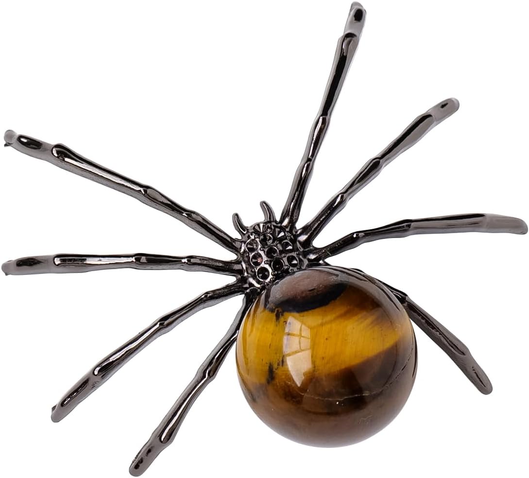 Indoor Fountains & Accessories - Runyangshi 1PCS Natural Crystal Tiger's Eye Ball 2in Hand-Made Alloy Spider Animal Statue Healing Crystal for Halloween Decor Home Decor Gift
