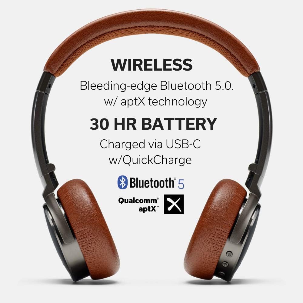 Status Audio BT One Wireless On-Ear Headphones - Bluetooth 5.0. + aptX, 30 Hours of Battery, USB-C + Quick Charge, Award Winning Sound + Minimalist Metal Design, Gunmetal Grey + Brown (Umber): Home Audio & Theater