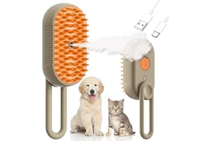 FRUSSONIA Steam Cat Cordless 3-in-1 Silicone Massaging Grooming Brush With Built-in Lithium Battery, Removes Static and Flying Pet Hair for Cats and Dogs (Beige)