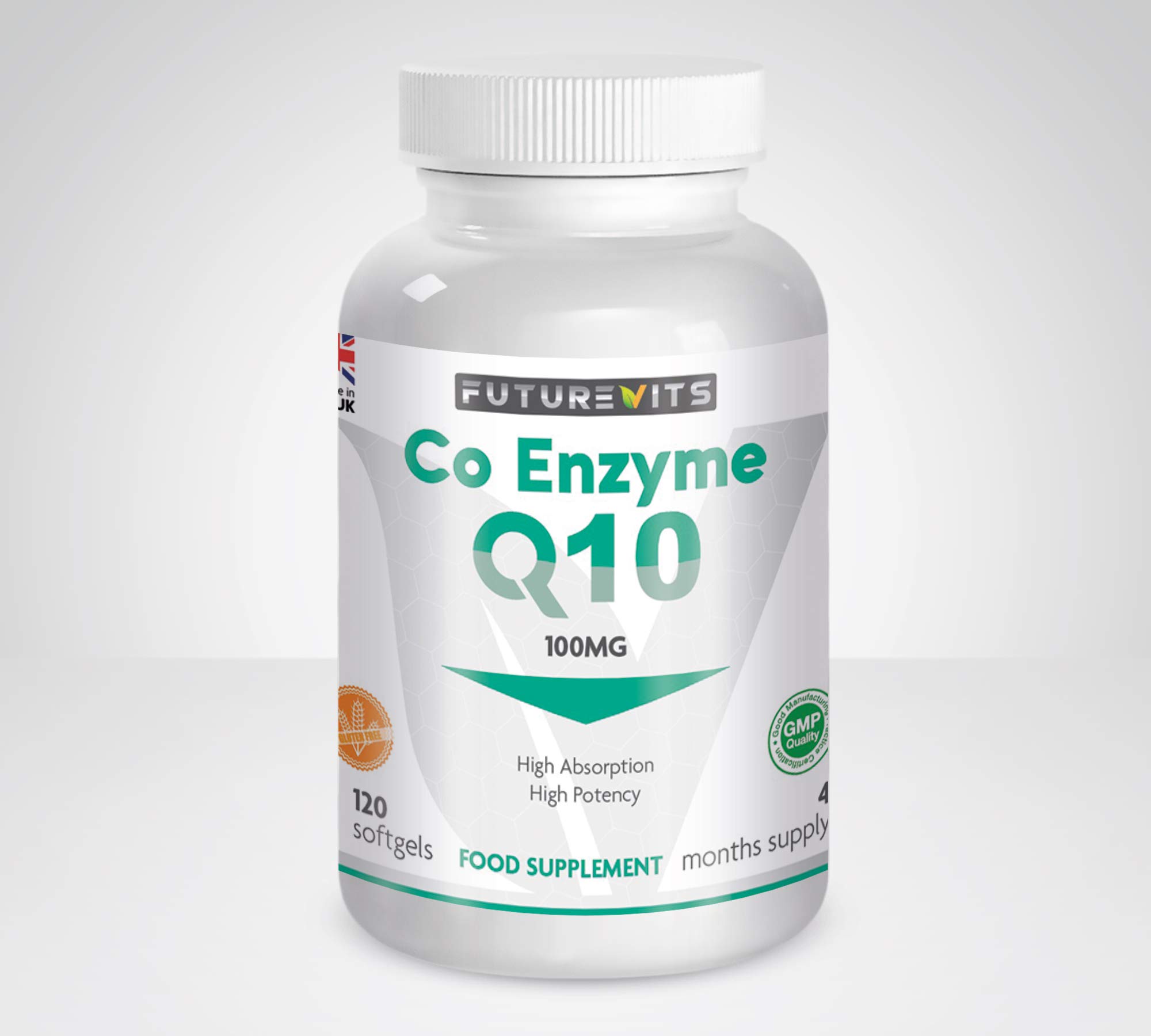 CoQ10 100mg | 120 Coenzyme Q10 Capsules Made in UK Futurevits