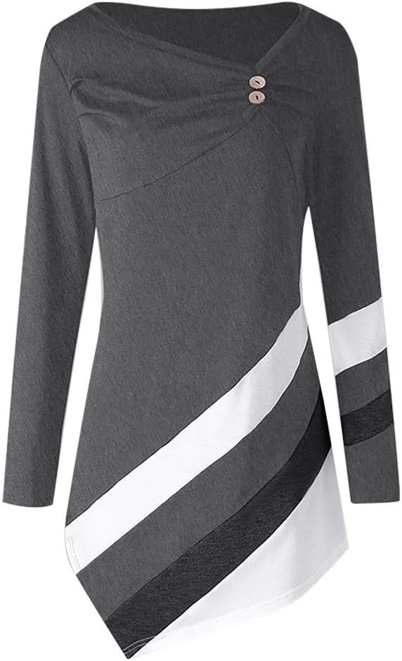 Kinlene Women T-Shirts! Women Autumn Winter Striped Asymmtrical Tunic Tops Plus Size Blouse T-Shirts