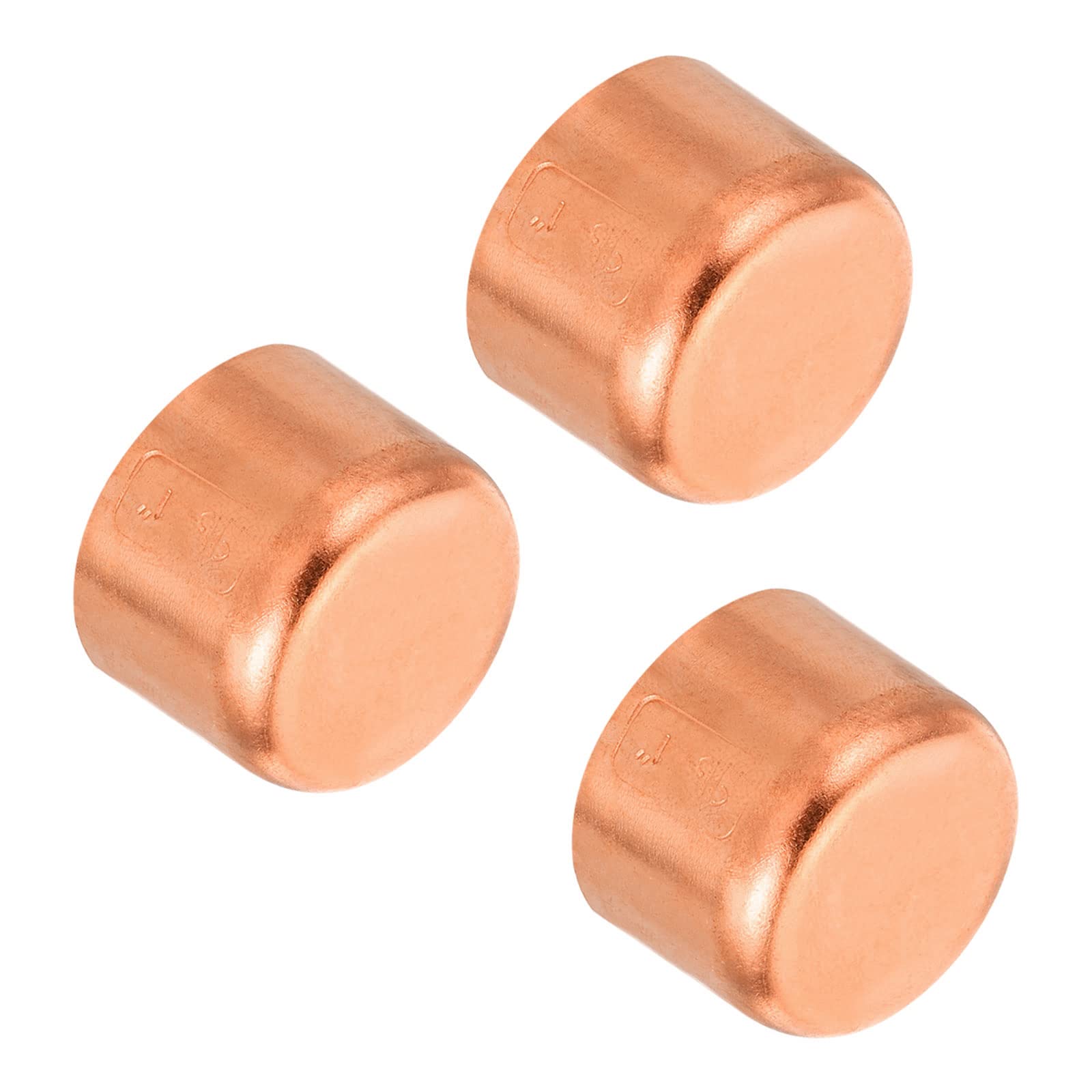 PATIKIL 1 Inch ID Copper Pipe End Cap, 3 Pack Copper Fitting Cap Sweat Plug Solder Connection for Plumbing HVAC Air Conditioner