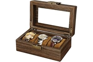 Anyasun Watch Box for Men-3 Slots Watch Organizer Case,PU Leather Watch Display Storage Box with Glass Lid,Watch Storage Organizer for Gift(Brown, 3Slot)