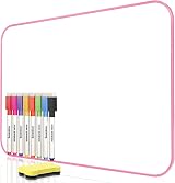 DumanAsen Double Sided Dry Erase Whiteboard Pink 12 x 8 Inches with Pens Eraser