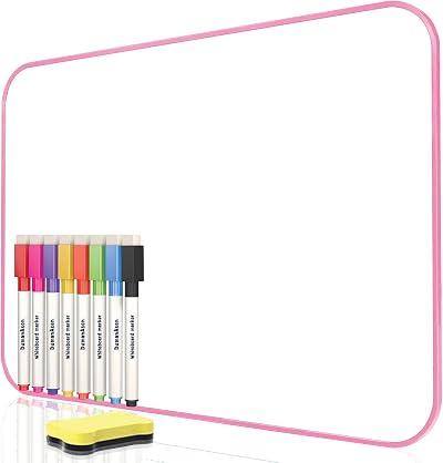 DumanAsen Double Sided Magnetic Dry Erase Whiteboard Pink 16x12in with Pens