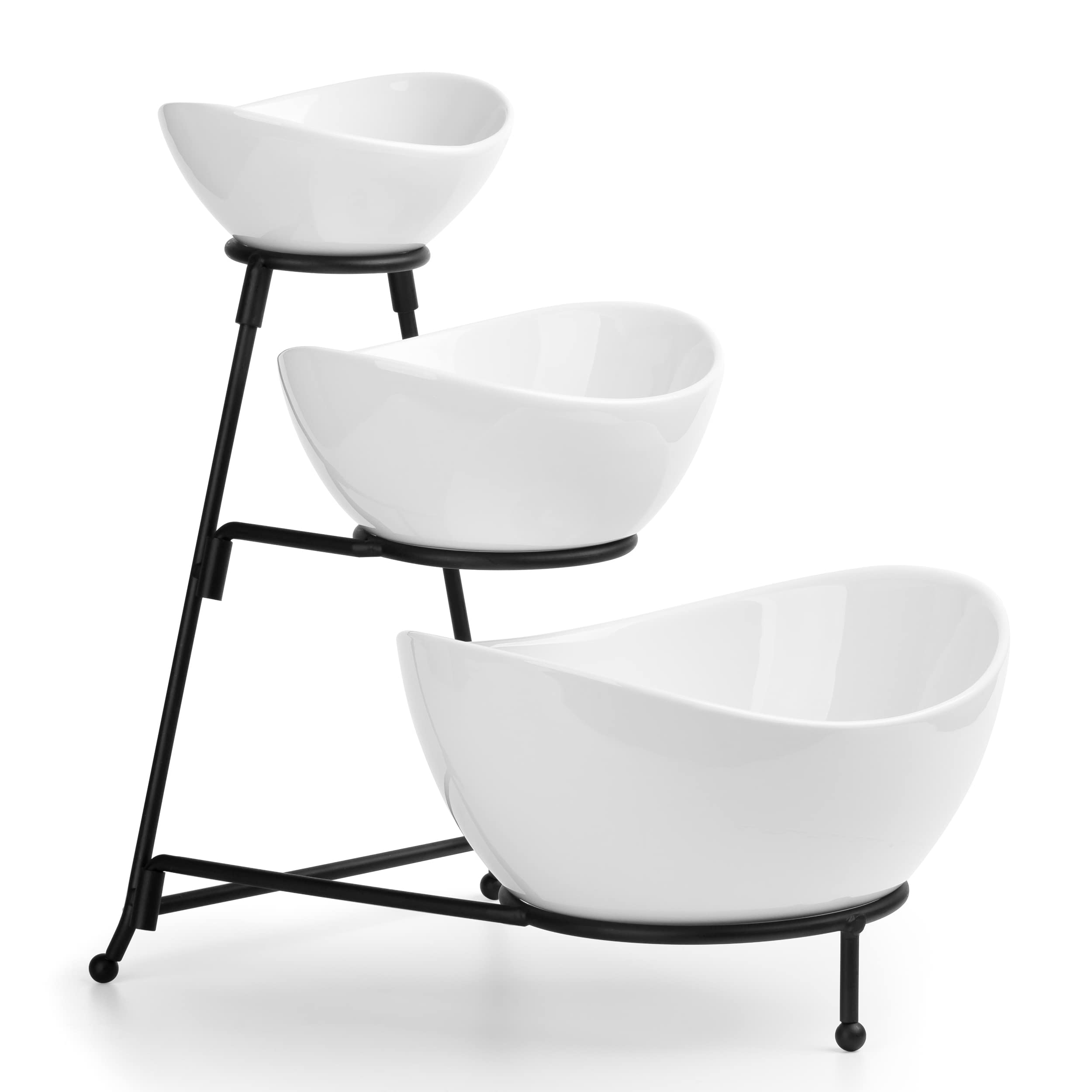 Photo 1 of 3 Tier Serving Tray, Chip and Dip Serving Set Oval Serving Bowl Set Serving Dish for Entertaining, Halloween, Thanksgiving, Christmas, Dessert, Appetizer, Candy, Vegetable, Black