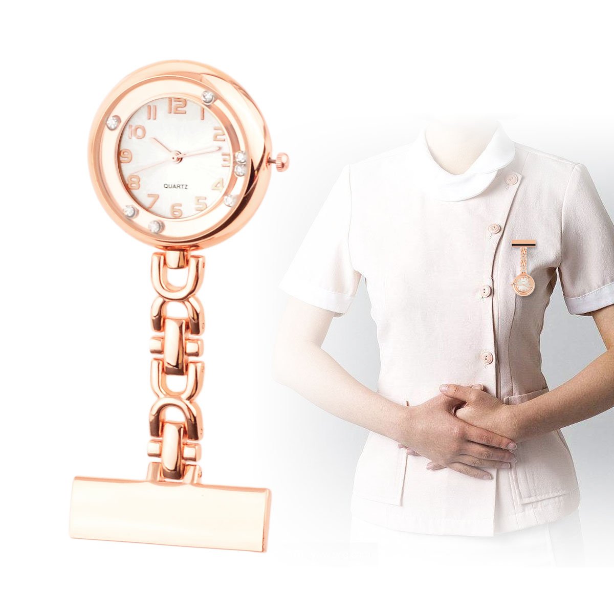 MODIWEN Nurse Alloy Case Women Watches with Rolling Bead Rhinestones Bezel Doctor Hanging Watch