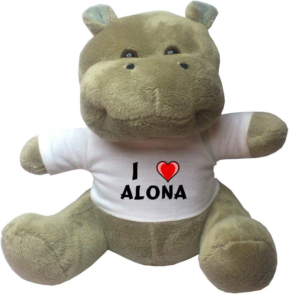 Hippo Plush Toy with I Love Alona T-Shirt (first name/surname/nickname)