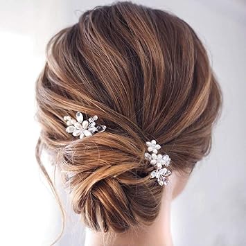 Simsly Bride Crstal Wedding Hair Pins Silver Hair Clips Bridal
