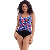 Longitude by Mimi Flamingo Women's Plus Swimwear Brushpainter Twist Pull Sash Tank One Piece Swimsuit, Multi, 22