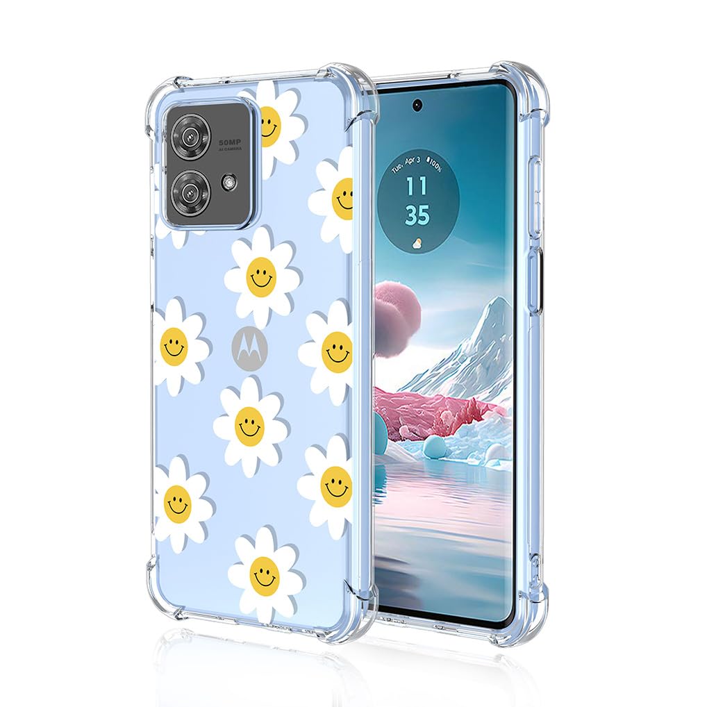 SEAHAI Case for Motorola Edge 40 Neo, Ultra Thin Soft Silicone Clear Back TPU Bumper Shockproof Cover Fashion Flowers Graphic Colorful Skin Slim Case - Smiley flower