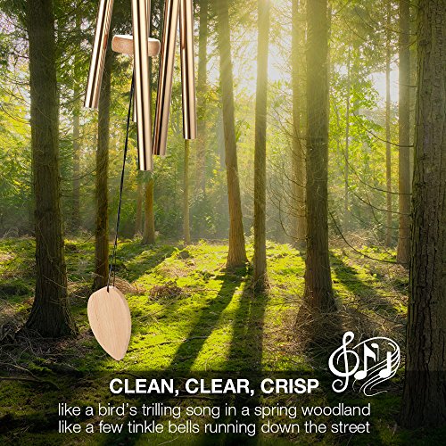 Garden Wind Chimes, Cozzine Musical WindChime Sweet Sound For Outdoor Indoor Relax Meditation, Percussion Instrument Aluminum Tubes Wood Medium Large Wind Chime, Copper Color (25.6 inches)
