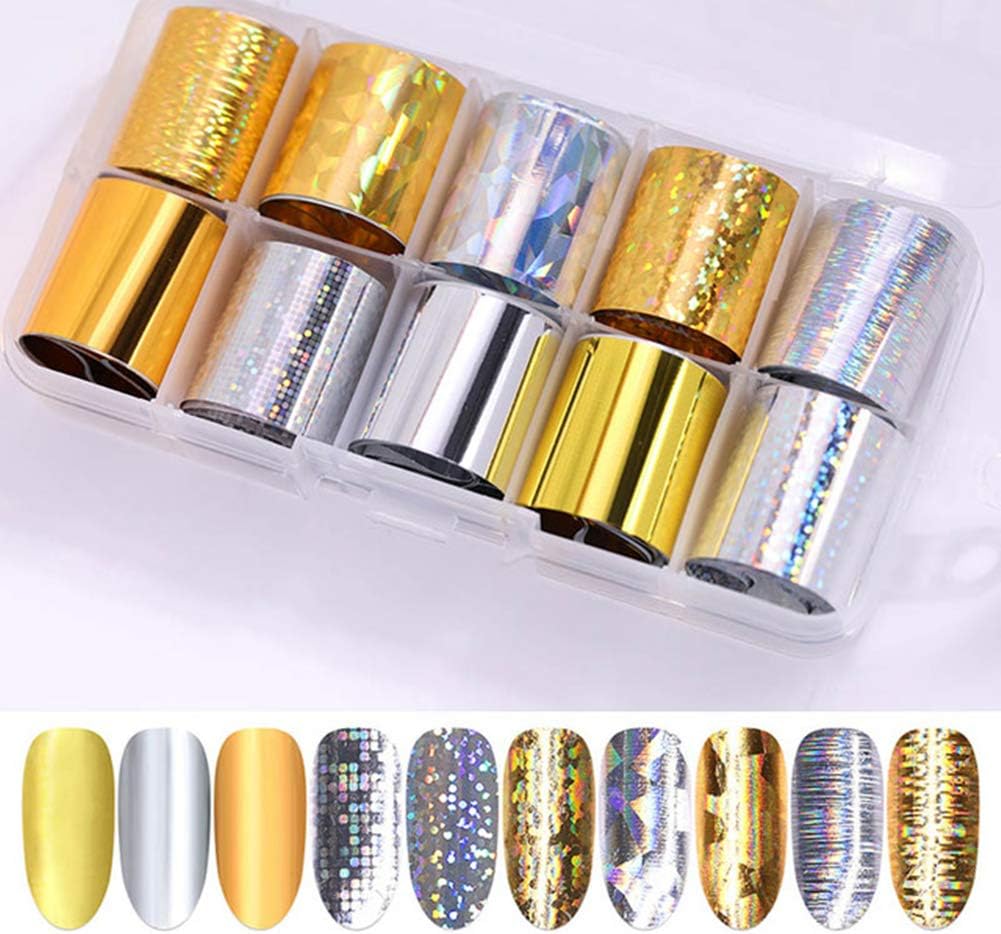 editTime 10 Rolls Colorful Gradient Starry Sky Foil Adhesive Wraps Decals Glitter Nail Foil Paper Transfer Stickers (X-3)