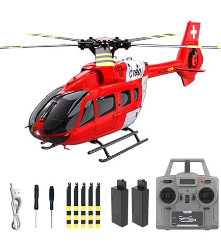 RCXTechPro RC ERA C138 Bell 206 Hélicoptère RC pour adultes, échelle 1/33, 6 canaux, gyroscope 6 axes, rotor simple, sans ailon, avec positionnement du flux optique et maintien de l'altitude – RTF/1