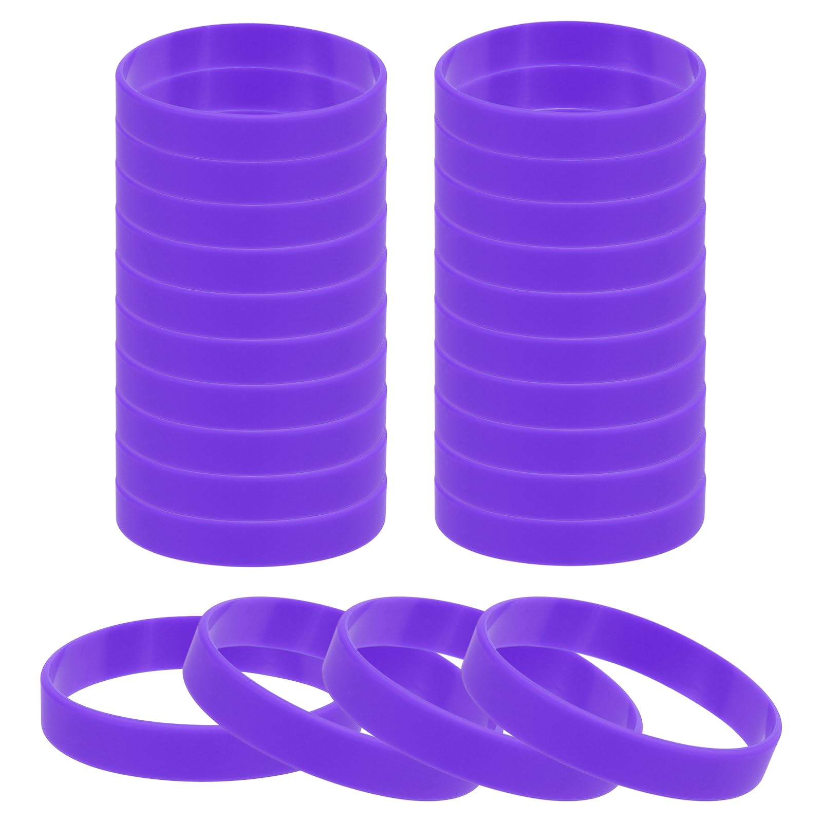PATIKIL Silicone Rubber Bracelets, 24 Pcs Solid Color Blank Stretch Wristbands Sports Elastic Rubber Bands for Men Women Adults Teen Party Favors, Purple