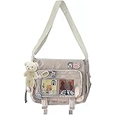 MILLEVIBE Kawaii Crossbody Ita Bag for Women with Pin & Plush Bear - Japanese Messenger Bags Y2K Shoulder Purse