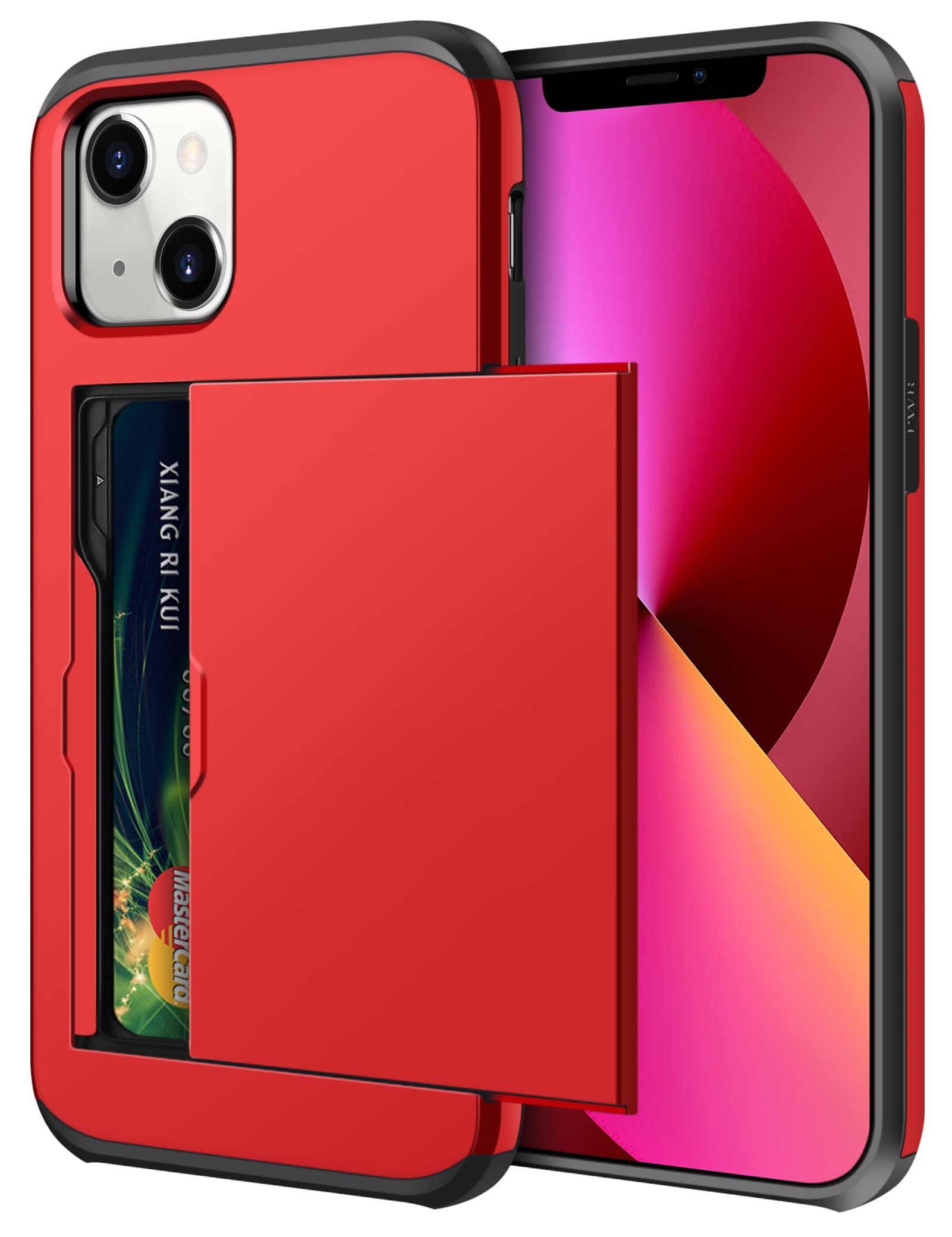 Photo 1 of ***FACTORY SEALED*** SAMONPOW Compatible with iPhone 13 Case with Card Holder Dual Layer Hybrid Wallet Case Heavy Duty Protection Shockproof 13 Case for Women Anti-Scratch Case for iPhone 13 6.1 inch Metallic Red