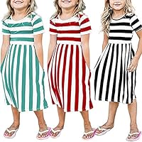 Lurryly Toddler Baby Girls Striped Dress Party Beachwear Dresses Outfits Sundress 6-9T (Size:6T, Label Size:S, Green)