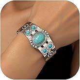 KummerSaprk Turquoise Bracelet for Women Western Bracelets Vintage Turquoise Cuff Cowgirl Chunky Cuff Bracelet Boho Jewelry Trendy Country Concert Outfits Jewelry Gifts