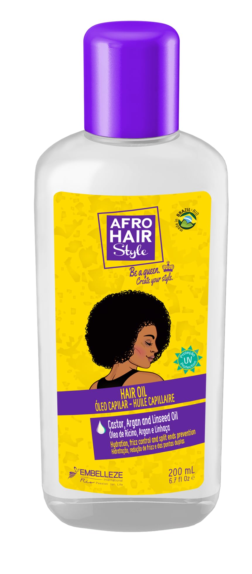 Novex AfroHair Hair Oil with Castor, Argan and Linseed Oils for Hydration, Helps Control Frizz and Splits Ends, Suitable for Curly and Kinky Hair Types 200ml