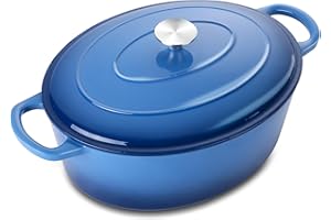 5QT Oval Dutch Oven Pot with Lid, Leonyo 5 Quart Enameled Oval Cast Iron Dutch Oven for Sourdough Bread Breaking, Heavy Duty 