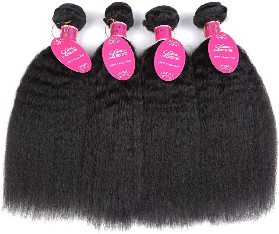 WIGM Kinky straight yaki remy human hair bundles natural black 20_inch Malaysian Human Hair wigs Wig Pre Plucked Unprocessed Remy Human Hair wigs for Black Women with Baby Hairs Natural Color