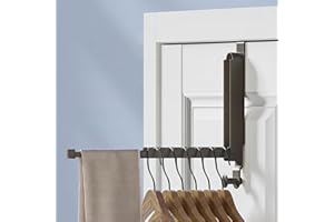 Over The Door Folding Clothes Drying Rack, Alluminum Alloy Hanger with Retractable Lod, Laundry Hanging Coat Rack with 6 Grov