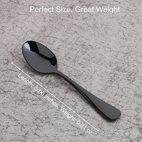 Black 6 Piece Coffee Spoon 5-inch Stainless Steel Teaspoon Flatware Set Table Silverware Dishwasher Safe Service for 6 - Thumbnail 2